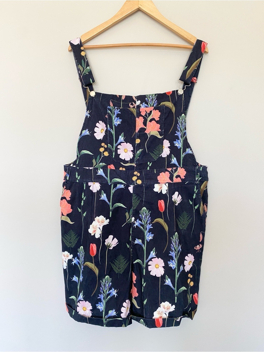Cider Short Overalls Womens 2XL Multicolor Floral Corduroy Pockets